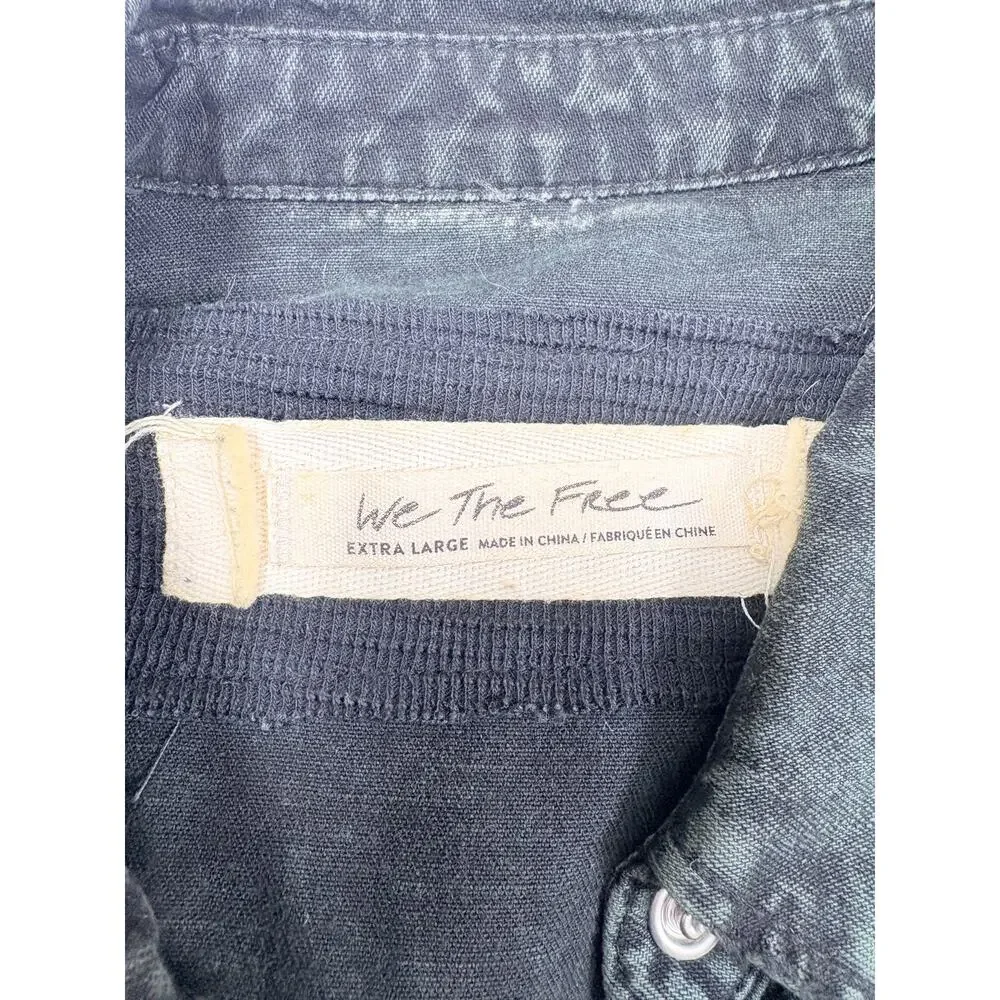 Free People We The Free Washed Black Oversized Peplum Denim Shacket Jacket XL